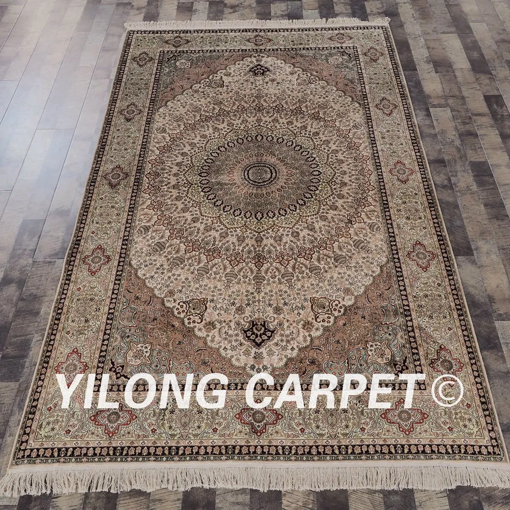YILONG 5'x8' Hand knotted Persian carpet rectangle beige oriental area rug (SCH092A5x8)
