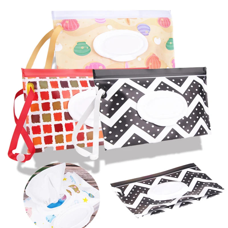 

Eco-friendly Wet Wipes Bag Clamshell Cosmetic Pouch Easy-carry Snap-strap Wipes Container Clutch and Clean Wipes Carrying Case