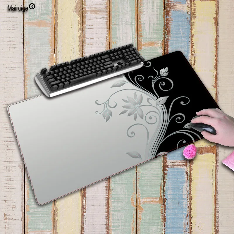 Mairuige black and white flower Large Lock Edge mouse pad Natural Rubber PC Computer Gaming mousepa