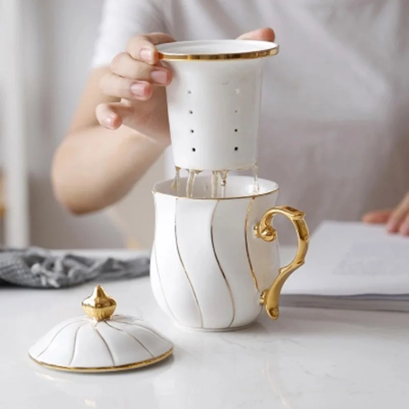 Buy KINGLANG Ceramic Tea Office Cup Filter Cover Tea