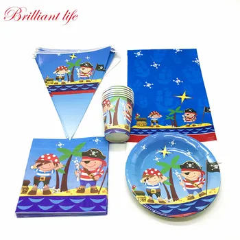 

47pcs/lot Disney Little Pirate Theme Family Party Kid Boy Birthday Party Paper Cup Plate Napkin Banner Pirate Tablecloth Supply