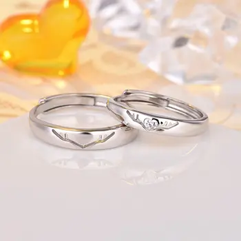 

Micro set zircon 925 sterling silver ring chao pin creative heart open ring a deer has your couple ring