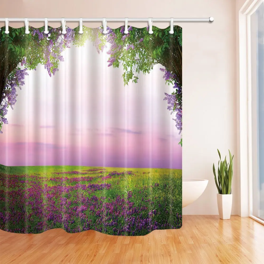 Forest Spring Blossoms Bushes Greenery Grasses Lavender Shower Curtain