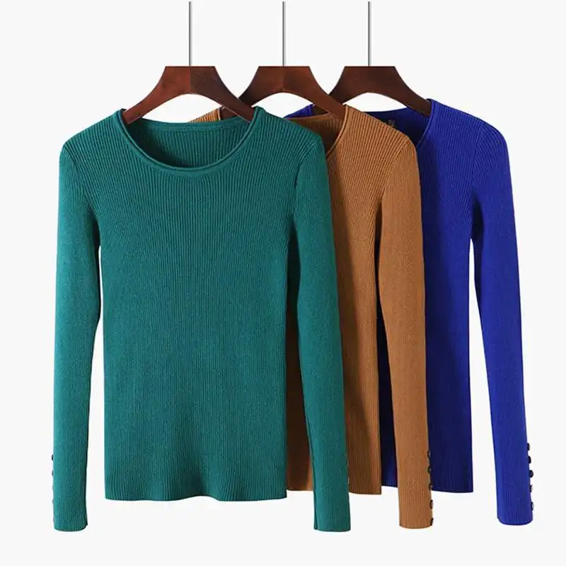 

ONLYSVTER Women Basic Sweater With Button O Neck Long Sleeve Pullover Sweaters Soft Elasticity Female Jumper Pull Femme