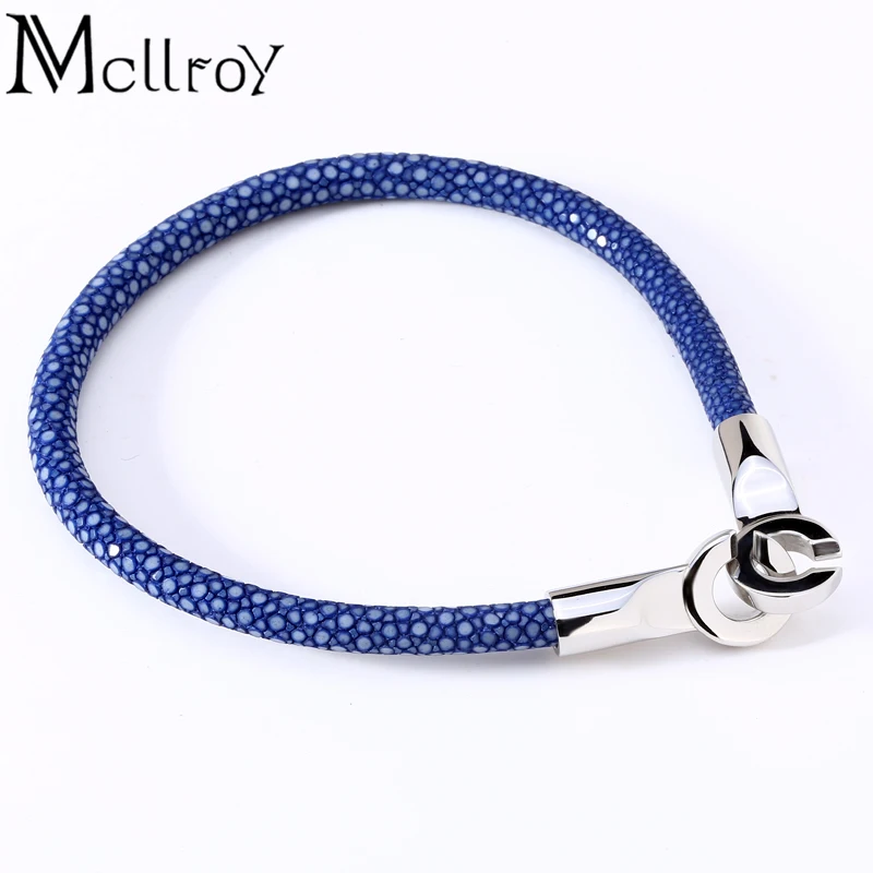 

Mcllroy Customize Luxury man jewelry bangle & Bracelet New Arrival stingray leather bracelet With Titanium Steel Bangle
