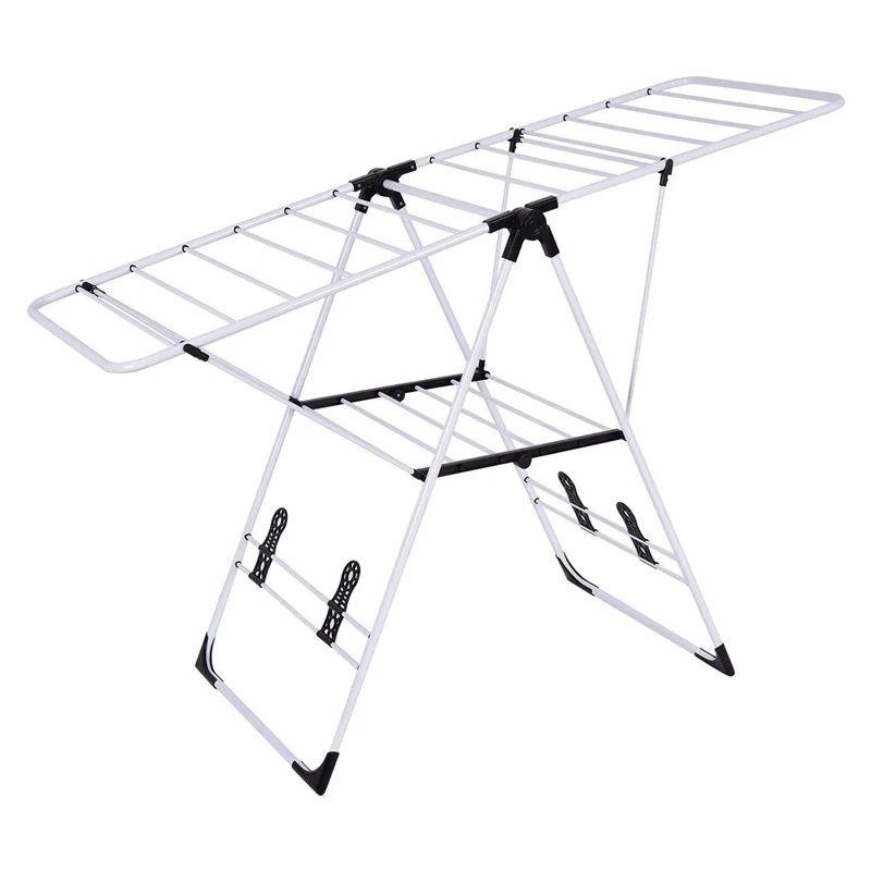  White Portable Laundry Clothes Storage Drying Rack Folding Hanger Stand HW53986