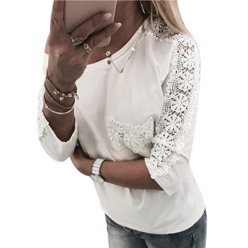 

Long Sleeve Womens White Lace Blouse 2018 Summer Tunic Tops Femme Oversized Ladies Elegant Cotton Office Shirt Blusas Mujer