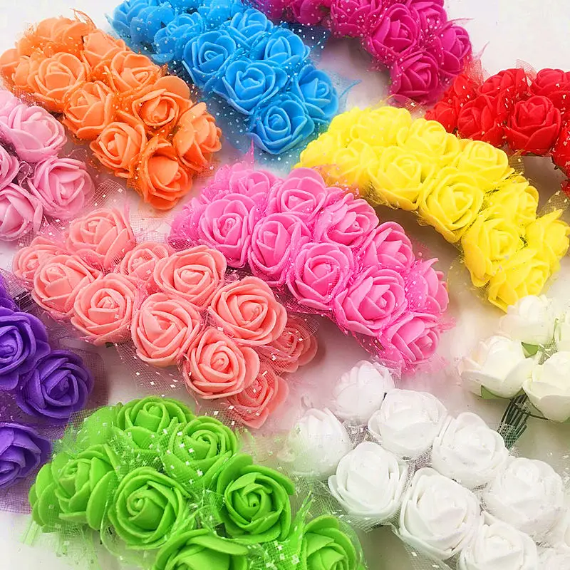 144pcs 2CM PE Rose Foam Mini Flower Bouquet Solid Color/wedding decoration W SGH 