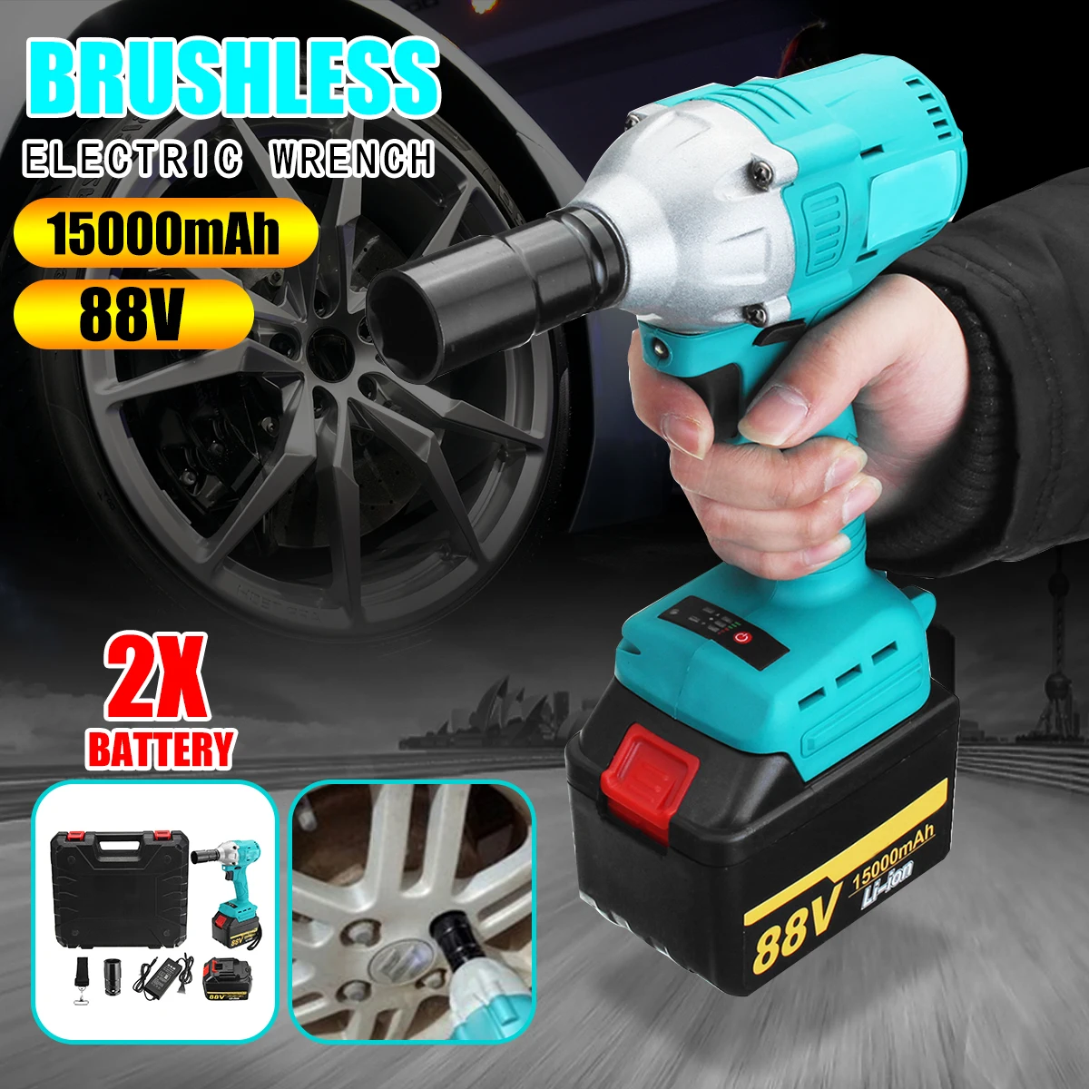 

88V Portable Dual Speed Wlectric Electric Wrench Brushless Cordless Wrench 380N.M Home Hand Power Tools Lithium Battery 15000mAh