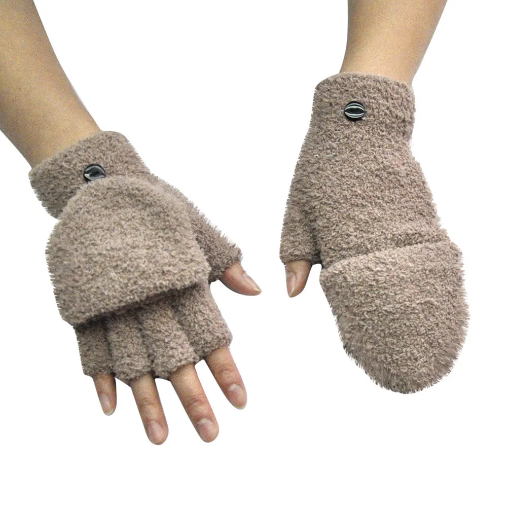 Для женщин шерстяные однотонные зимние мягкие перчатки-метенки без пальцев Вязаные перчатки теплые руки теплее флип-чехол пальцев