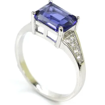 

2.8g Real 925 Solid Sterling Silver Ravishing Top Iolite CZ Woman's Ring 20x7mm