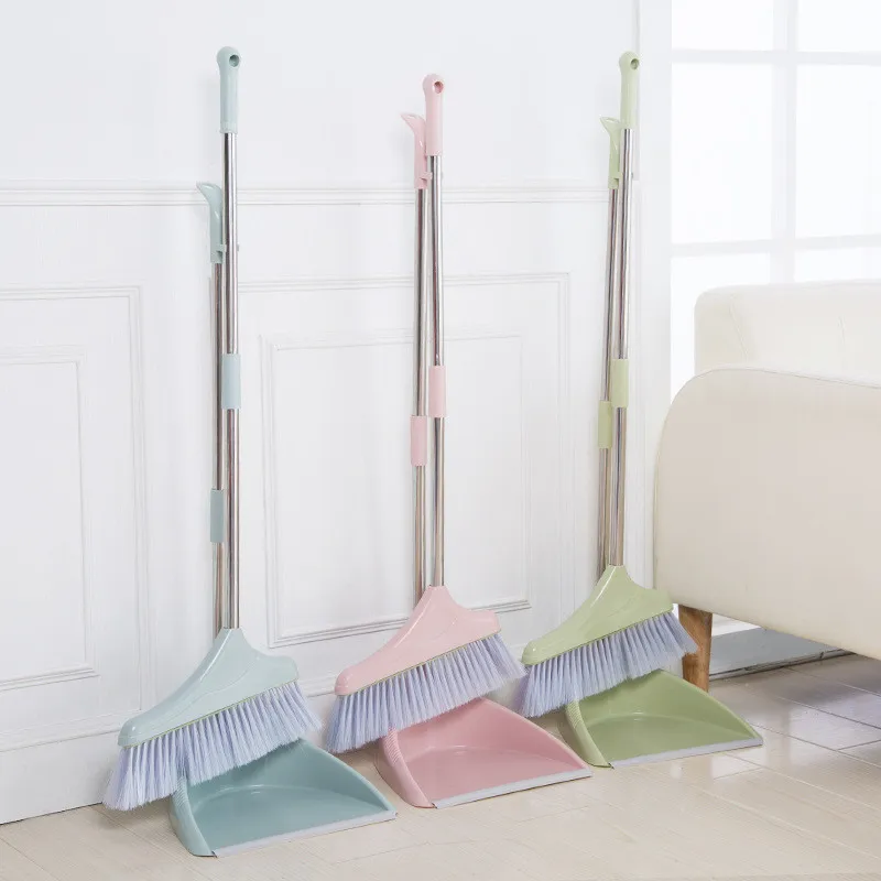 

Stainless Steel Broom Dustpan Set Household Foldable Modern Portable Windproof Soft Hair Removable Dustless Cleaning Tools