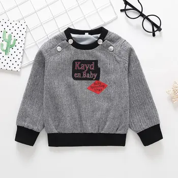 

2020 male baby clothes spring and summer new boy baby long sleeve casual sweater long sleeve open shoulder buckle 0-3 old