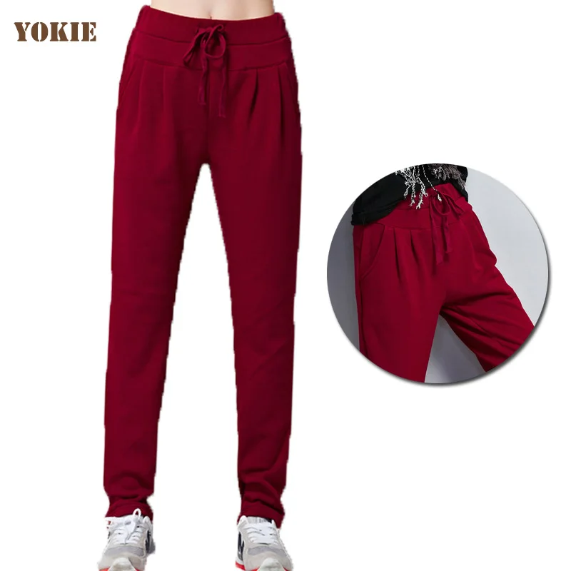 

Underwear women harem pants solid elastic waist pants cotton loose sweatpants casual trousers Red black gray Plus size