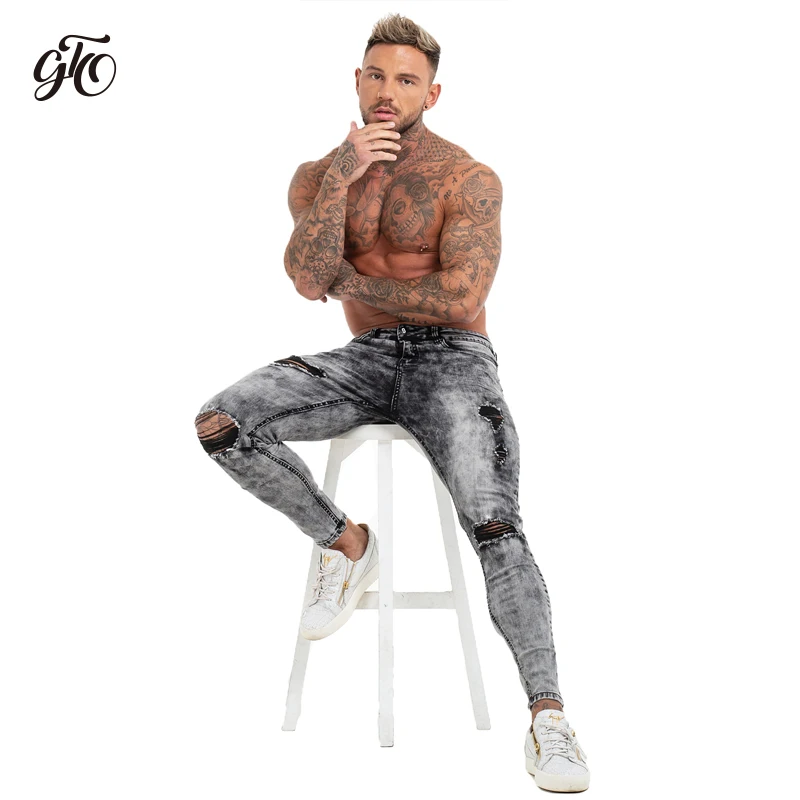 Gingtto Pants Men Skinny Jeans Men Grey Distressed Denim Ripped Stretchy Jeans Fashion Brand Stonewashed Big Size 28-36 zm70 Gingtto Pants Men Skinny Jeans Men Grey Distressed Denim Ripped Stretchy Jeans Fashion Brand Stonewashed Big Size 28-36 zm70