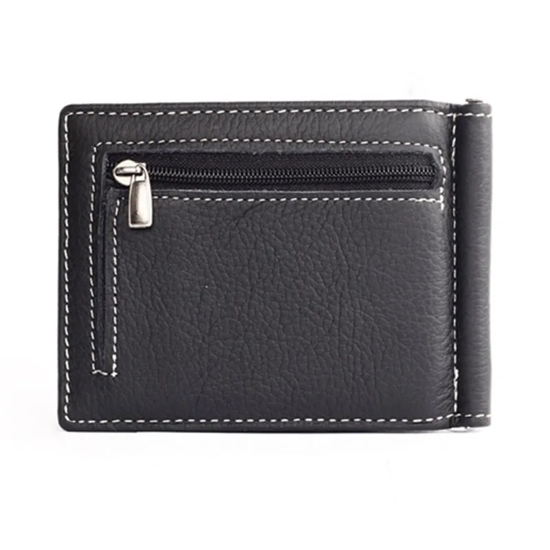Genuine Leather Slim Money Clip Wallet For Men Purse With Coin Pocket ID Credit Card Slots Man Money Bag Black Coffee metal money clip