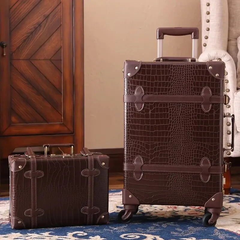 Travel Bag Rolling Luggage Men 2PCS/SET Vintage PP 12