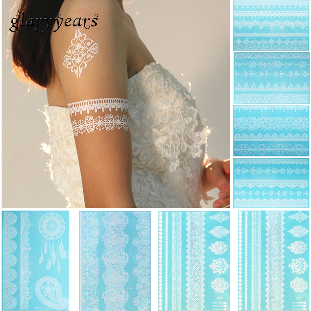 

8 Pieces Temporary White Chain Necklace Tattoo Sticker Bride Makeup Decoration Tool Jewelry Tattoo Waterproof Decal Wedding 2019