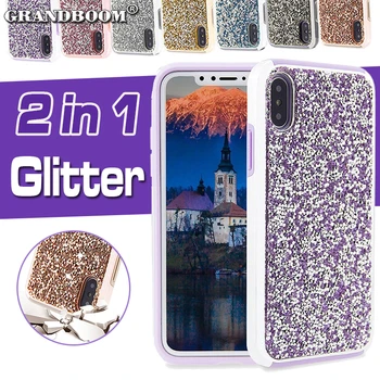 

100pcs Premium Bling 2in1 Luxury Diamond Cases For iPhone XS Max XR X 8 7 6 6S Plus Electroplated Rhinestone Glitter Back Cover