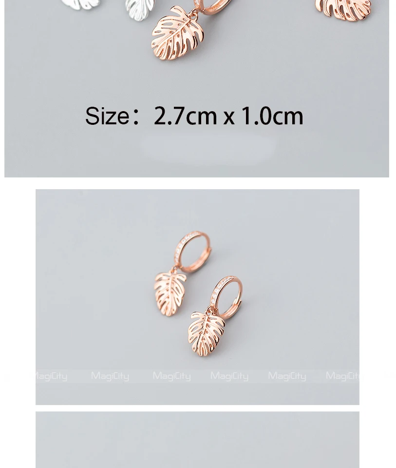 925 Sterling Silver Bohemia Monstera Leaf Hoop Earrings For Women Girls 2018 Fashion Piercing Huggie Earrings zilveren oorbellen (4)