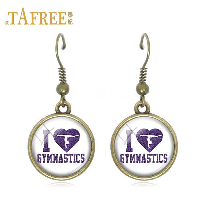 

TAFREE Charm I Love Gymnastics Drop Dangle Earrings Sports Jewelry Round Pendants Earrings Fashion Accessory Jewelry SP123