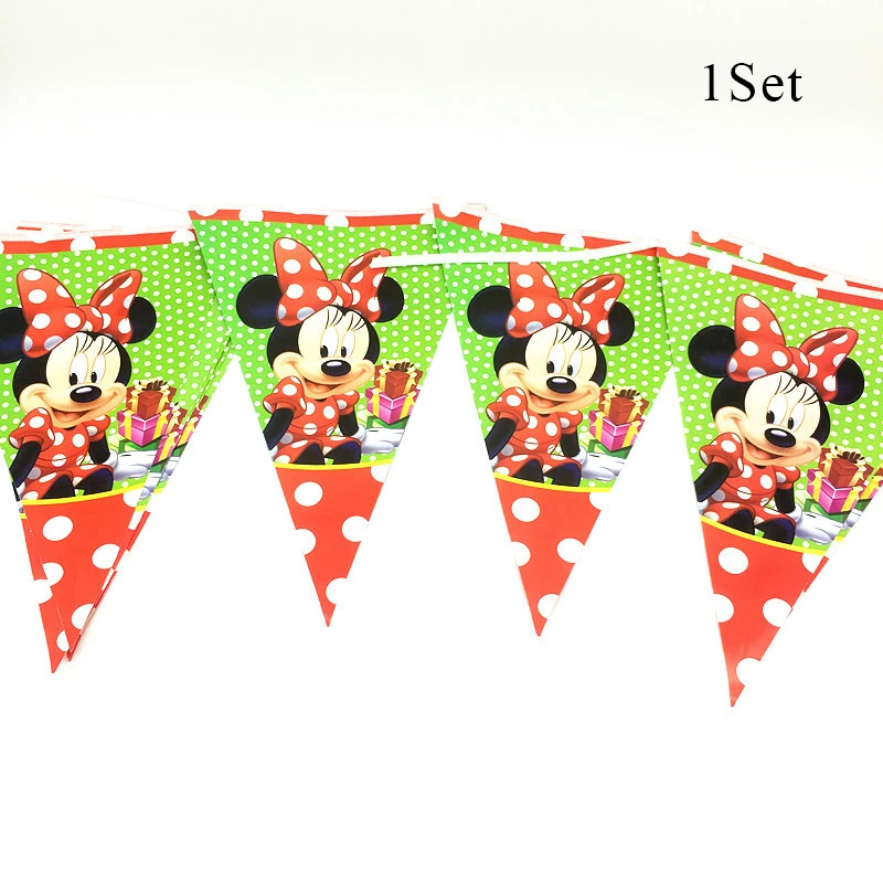 Pennant x 1set Классические Вечерние одноразовые столовые приборы красного цвета с Минни Маус, бумажный стаканчик, тарелка, шляпа для девочек, принадлежности для дня рождения AH12 - Цвет: Pennant x 1set