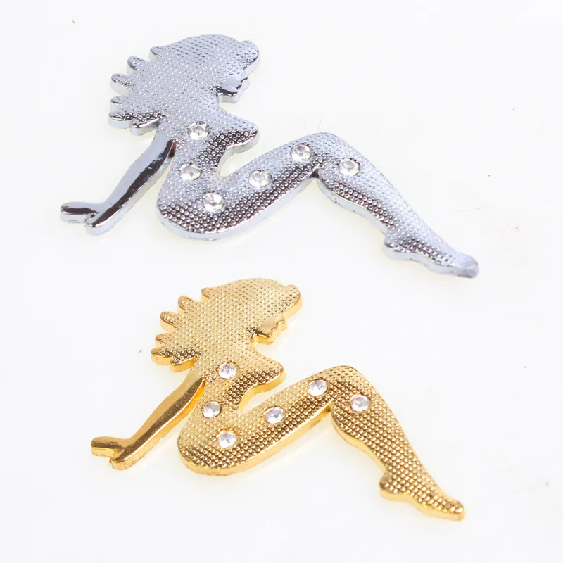 

2017 New 3D Stereo Car Metal Stickers Girl Auto Moto Sticker Car Styling Silver Gold Car Accessories