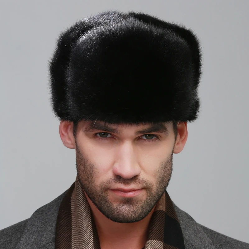 Buy men ear muffs rex mink fur muffs Russian style cap
