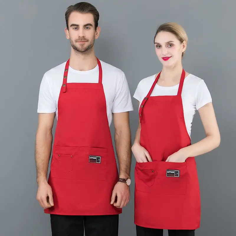 Pure Color Canvas Cotton Kitchen Apron Adjustable Cooking Work Apron For Woman Man Bib Coffee Shop BBQ Antifouling Dress Apron