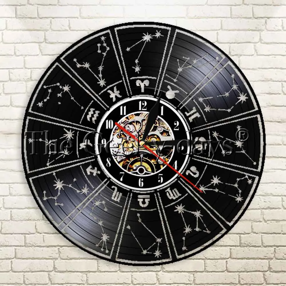 1Piece Decorative Wall Clock Dazzling Zodiac Sign Horoscope Astrology Vinyl Record Wall Clock