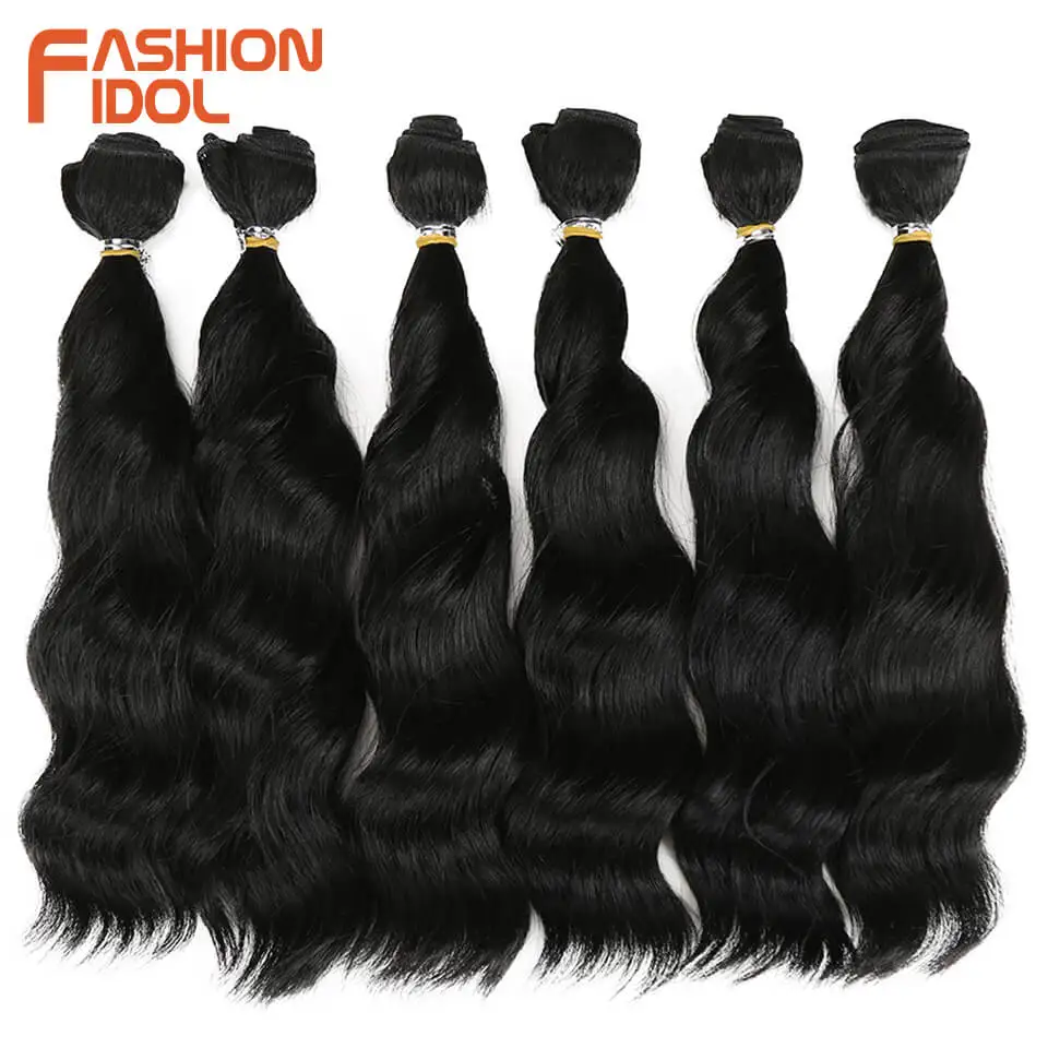  FASHION IDOL Synthetic Hair Loose Wave Bundles Hair Weave Bundles 6 Pieces 12 Inch Natural Color Ha