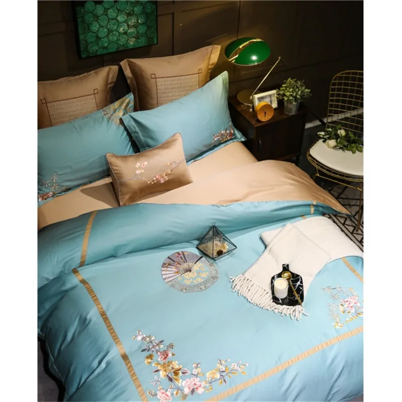 Waliicorners 60S Egypt Cotton Luxury 4/7pcs Bedding set Queen/King Size Embroidery style Bed set Duvet cover Bed linen Pillowcases 32 2c