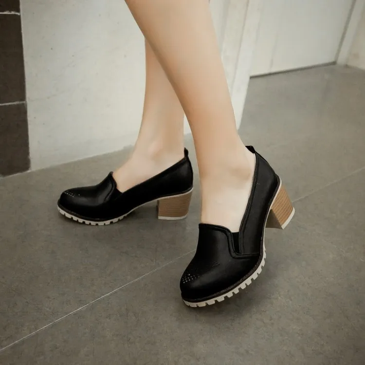GOXPACER/Новинка года; осенние женские туфли-лодочки; модная женская обувь на толстом каблуке с закрытым носком; женская обувь на высоком каблуке размера плюс;