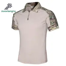 Новая летняя камуфляжная тактическая футболка для мужчин на открытом воздухе охотничьи футболки с коротким рукавом и воротником Coolmax мужские футболки