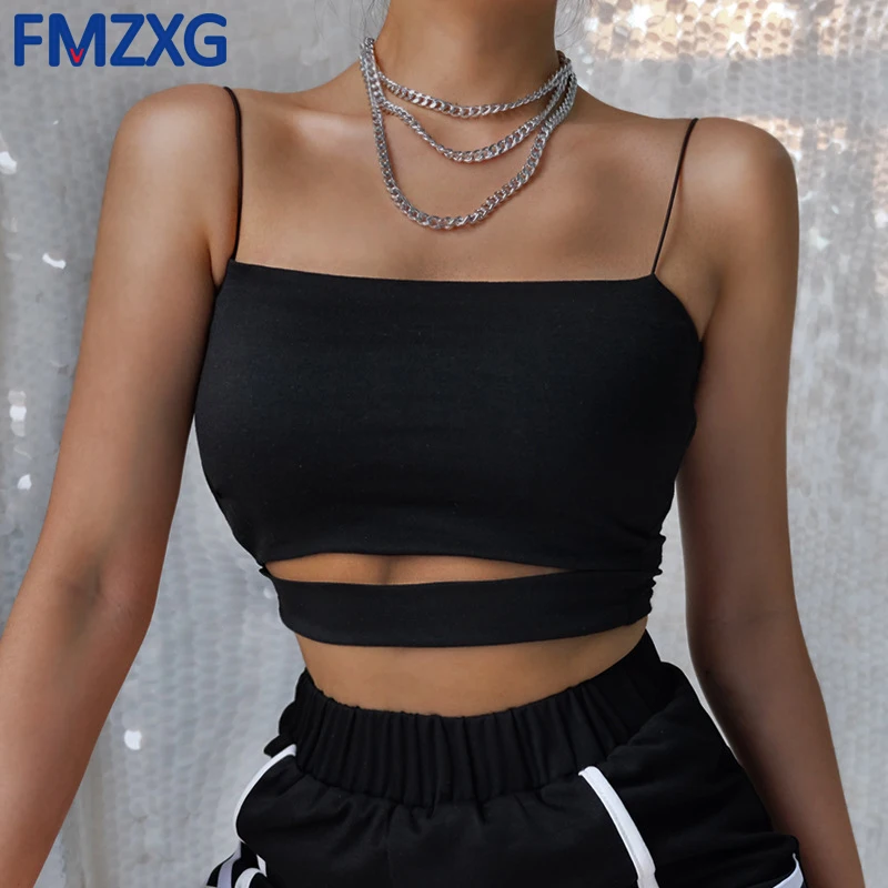 

Hollow Out Sexy Crop Top Women Summer Casual Sleeveless Strap Tank Tops Tees Shirt Lady Black Fitness Feminino Vest Camisole