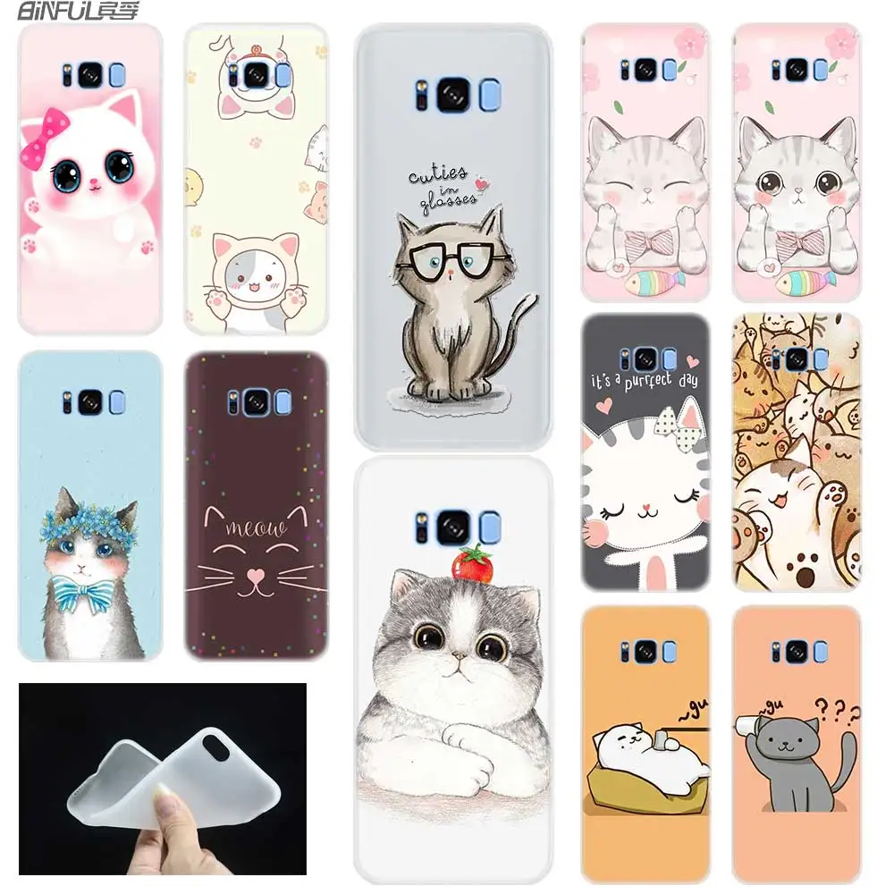 

Case For Samsung S5 S6 S7 Edge Plus S8 S9 S10 E Plus Case Cover Soft Silicone 3D TPU Note 8 9 10 Pro Cute Cat Kitty Fishes