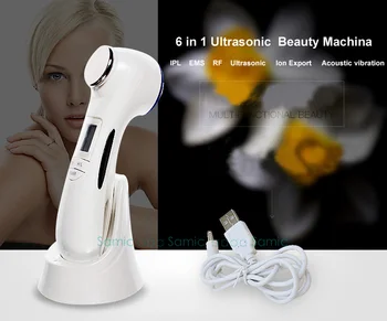 

6 in 1 Ultrasonic Ion Photon Facial Massager USB Rechargeable EMS and RF Face and Multifunction Body Massager