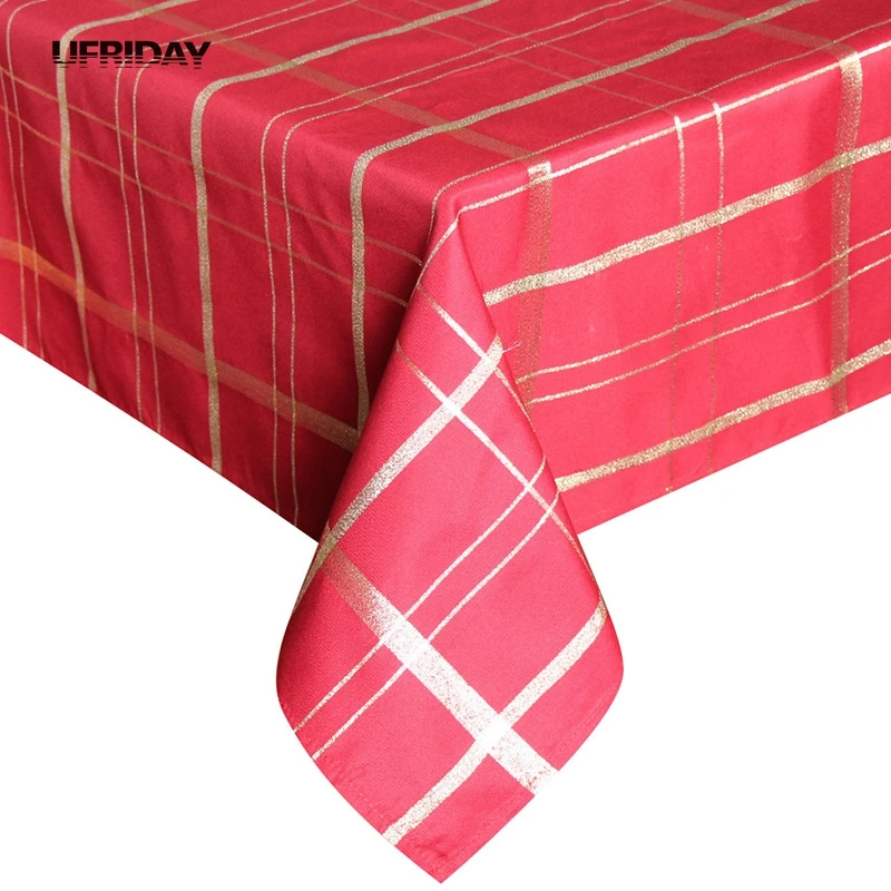 UFRIDAY Red Gold Plaid Tablecloth Rectangle Christmas Tablecloth Luxury