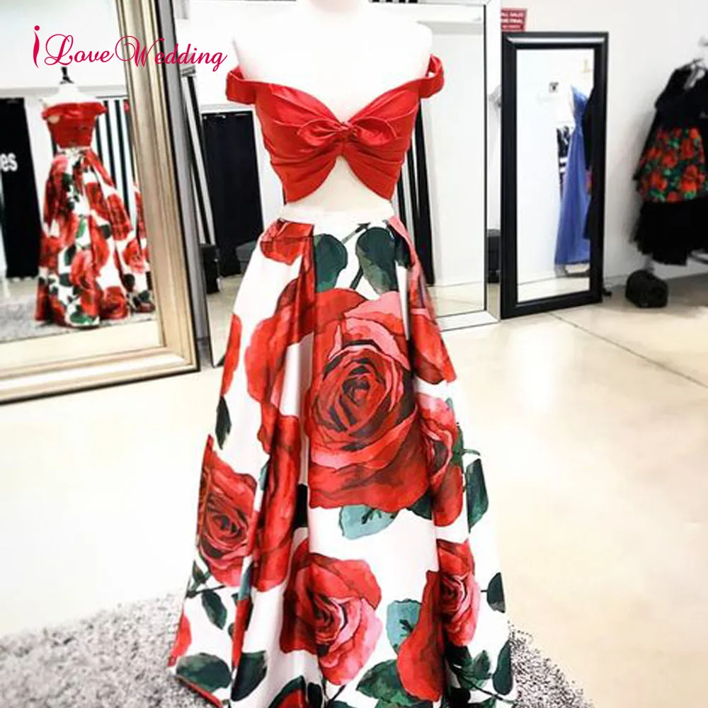 ILoveWedding с цветочным рисунком платье для выпускного вечера Двойка Vestidos De Fiesta Линия