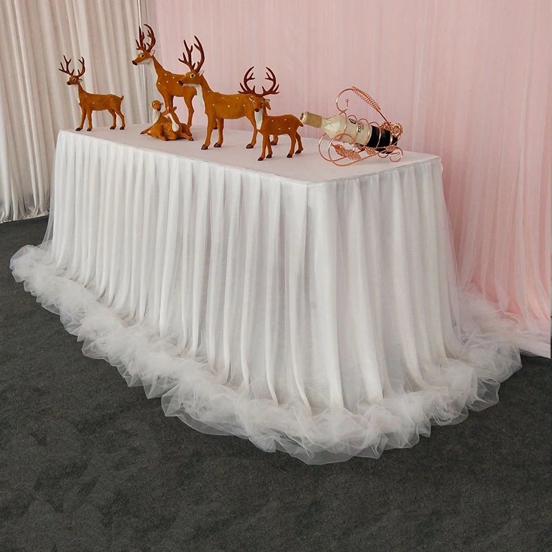 Chiffon Organza Wedding Table Skirt for Table Cloth Party Wedding Birthday Party Baby Shower Banquet Decoration Skirting