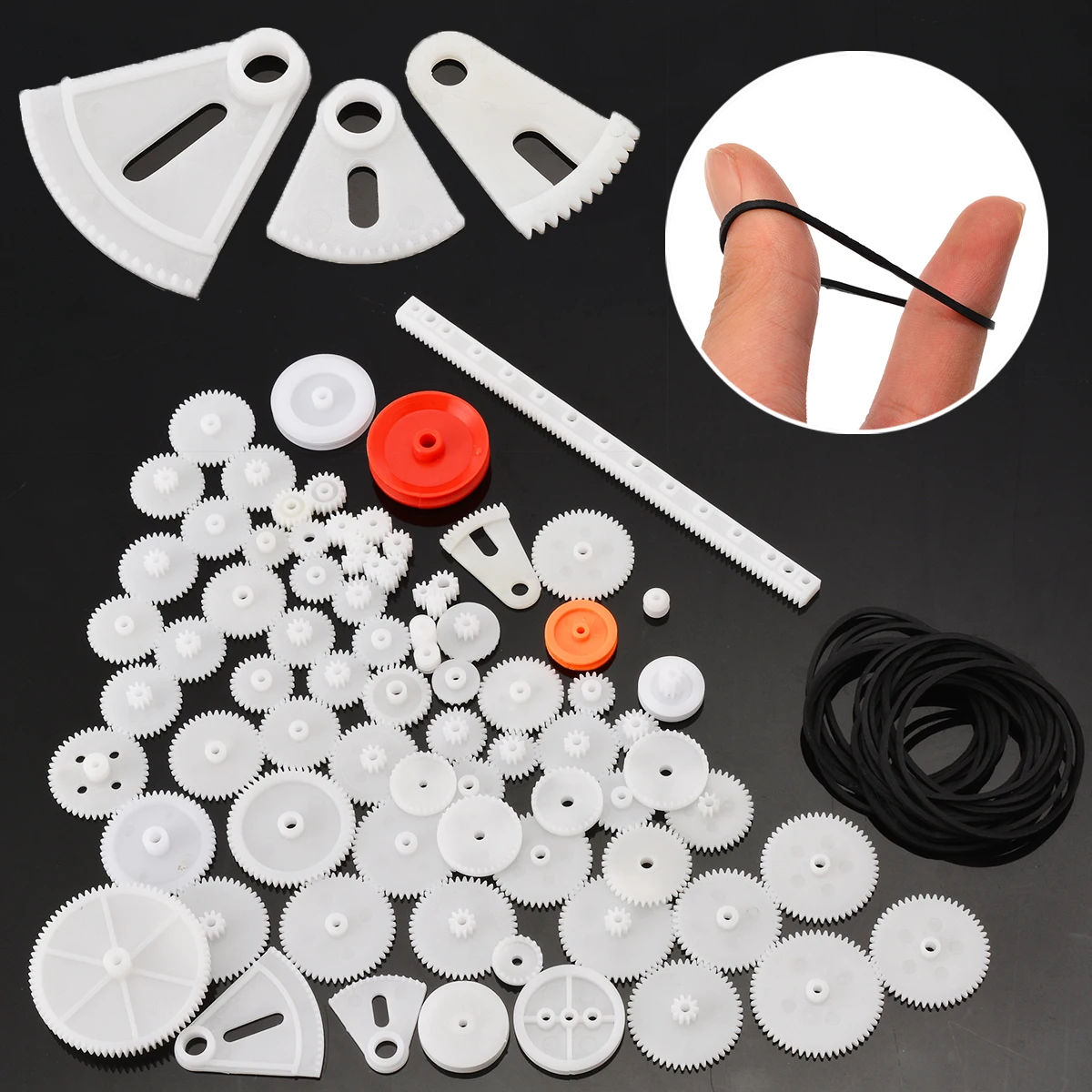 81PCS DIY Plastic Gear Bag Cog Wheel Assorted Kit For Toy Car Motor Shaft Model Crafts Making Gear Rack With Belt Rubber Band
