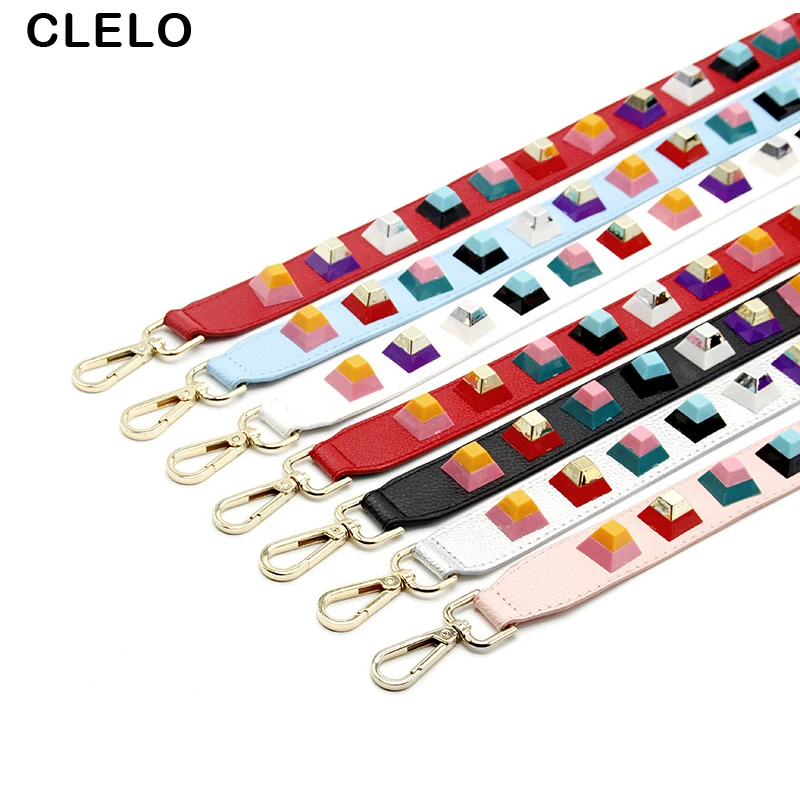 

CLELO Fashion Bag Rivet strap PU Leather Women Luxury Shoulder Straps Handbag Belts Replacement Bag Accessories