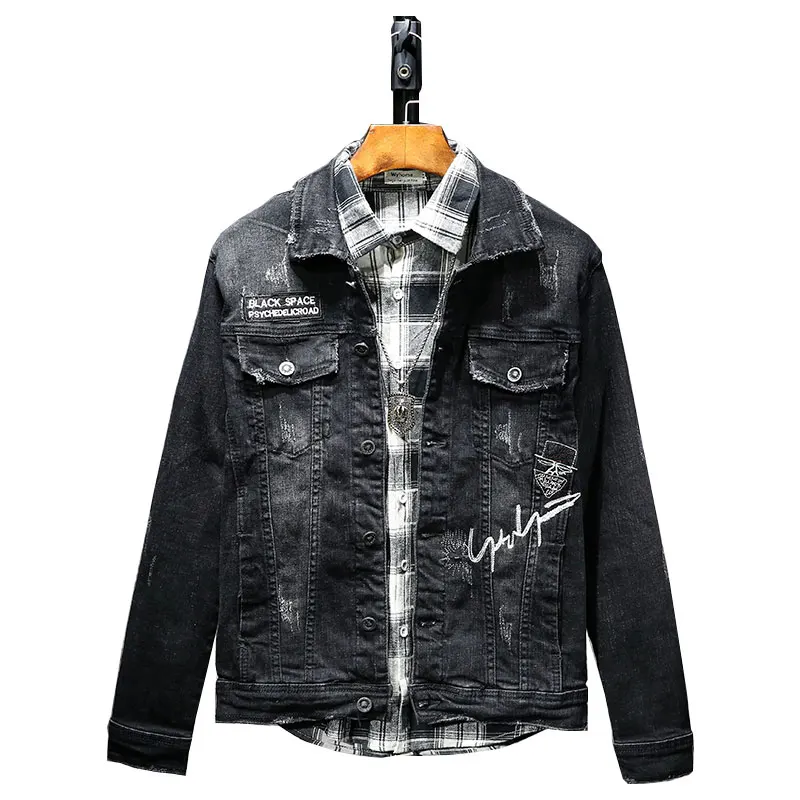 New men black embroidery jean jacket men denim jackets for men 100 New men black embroidery jean jacket men denim jackets for men 100