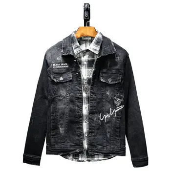 

New Men Black Embroidery Jean Jacket Men Denim Jackets For Men 100% Cotton Quterwear Jean Jacket Men