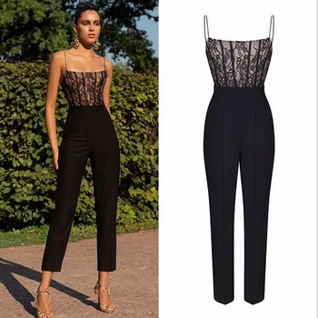

Womens Fashion Comfortable Jumpsuit Casual Lace Sleeveless Tops Jumpsuit Ladies Evening Party Long Playsuit Bodysuit Solid Black