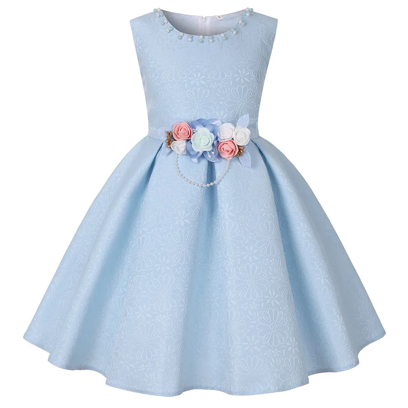 Детские Платья с цветочным рисунком для девочек; детское торжественное платье принцессы для девочек; модное праздничное платье с принтом для дня рождения; одежда для рождественских праздников - Цвет: blue
