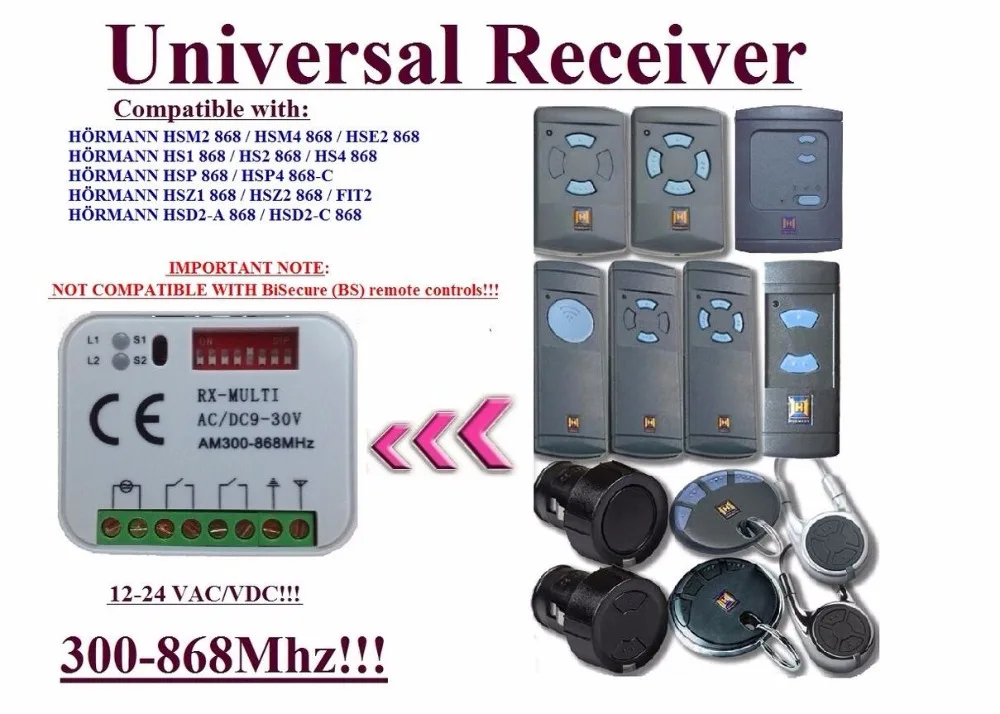 

Universal receiver for Hormann 868.3MHz remote controls ,NOT FOR BS