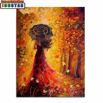 

3d DIY Diamond Painting Woman Back Umbrella Crystal Diamond Painting Cross Stitch Maple Leaf Needlework Home Decorative