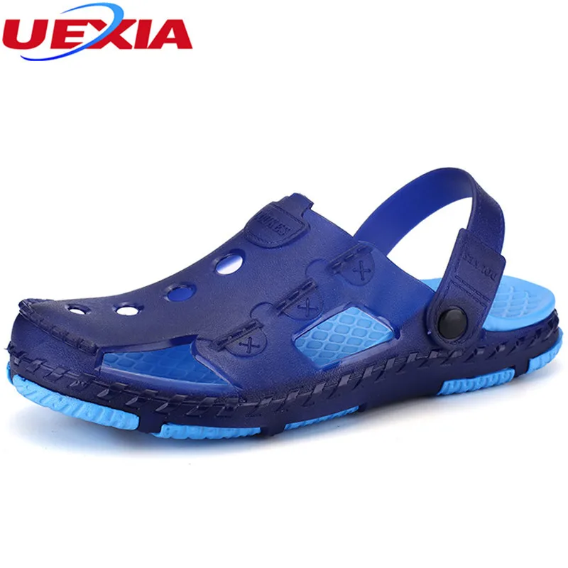 

UEXIA Slippers Men 2018 New Hollow Out Summer Breathable Beach Shoes Sandalias Hombre Casual Slip-on Flats Flip Flops zapatos