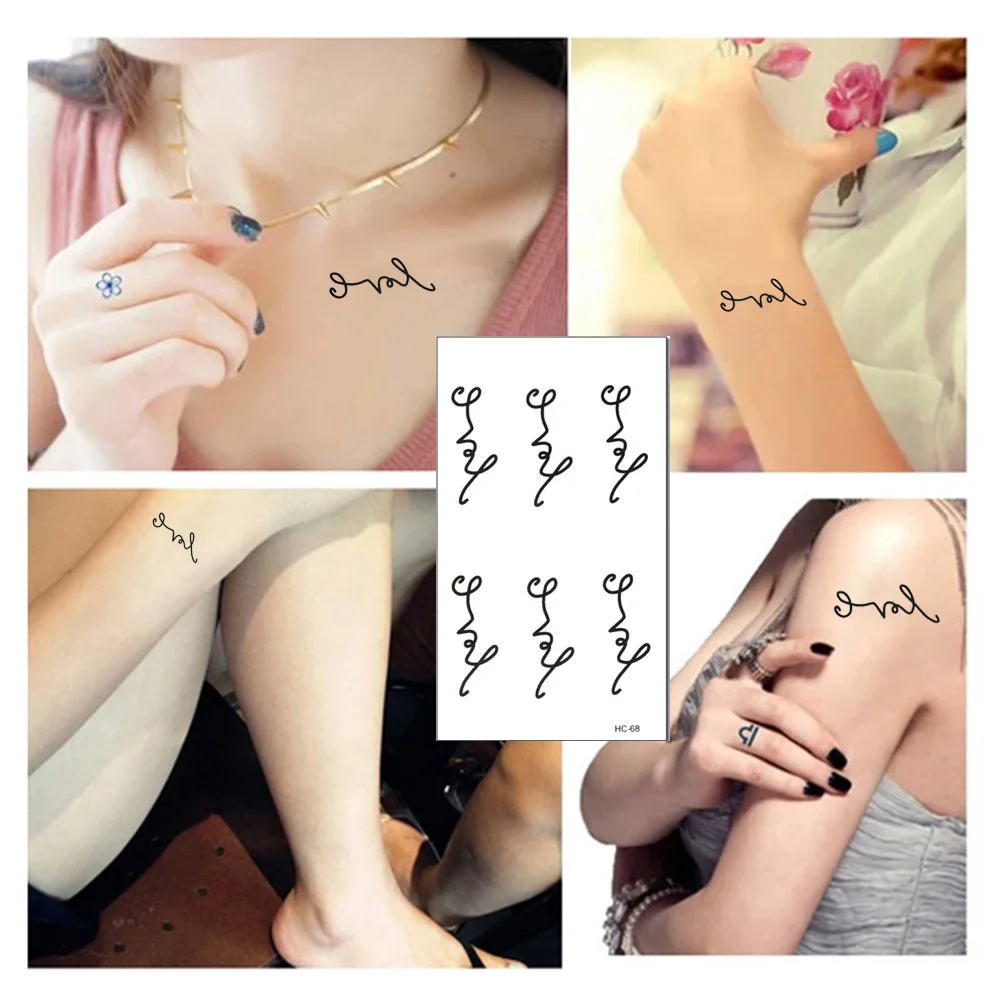 

Waterproof Fake Tattoo Letter Love Pattern Design Water Transfer Couple Temporary Tattoos Sticker Women Sexy Wrist Tattoo